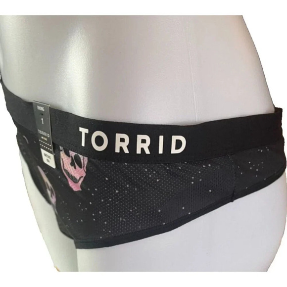 Torrid 1/XL Black Skull Galaxy Graphic Logo Waistband Activewear Thong Panties - Picture 3 of 5
